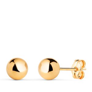 18K PENDIENTES ORO AMARILLO BOLA LISA BRILLA HUECA. ANCHO: 6 MM. CIERRE PRESION