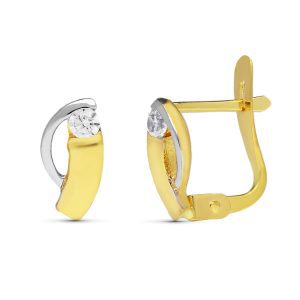 9K PENDIENTES ORO BICOLOR BANDAS CON CIRCONITA 10X5 MM CIERRE CATALAN