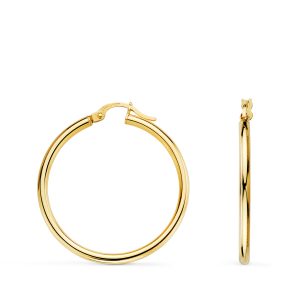 18K PENDIENTES AROS ORO AMARILLO HUECOS REDONDOS TUBO REDONDO 29 MM. GROSOR 2 MM