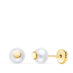 18K PENDIENTES ORO AMARILLO PERLAS CON MOTIVO REODNDO. ANCHO: 5 MM. CIERRE TUERCA