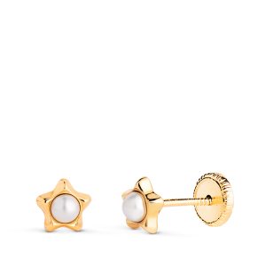 18K PENDIENTES ORO AMARILLO ESTRELLA CON PERLAS DE 2,4MM. MEDIDA: 5 X 5MM. CIERRE TUERCA