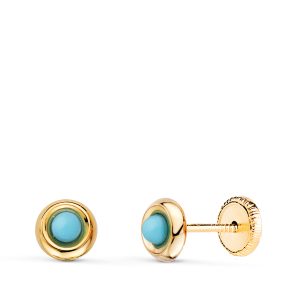 18K PENDIENTES ORO AMARILLO REDONDOS CON TURQUESAS DE 2MM. ANCHO: 5MM. CIERRE TUERCA