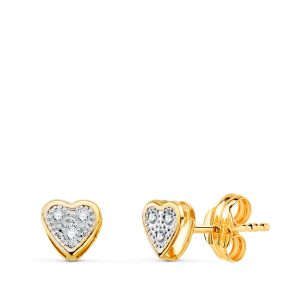 18K PENDIENTES ORO BICOLOR CORAZON CON CIRCONITAS: MEDIDA: 5X5MM. CIERRE PRESION
