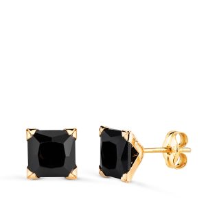 18K PENDIENTES ORO AMARILLO CIRCONITAS NEGRAS CUADRADAS CON 4 GARRAS. ANCHO: 7MM. CIERRE PRESION