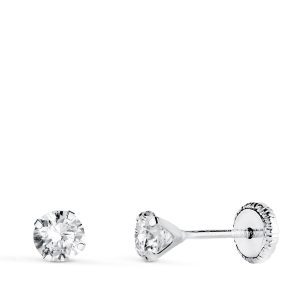 18K PENDIENTES ORO BLANCO 4 GARRAS CON CIRCONITA. ANCHO: 4 MM CIERRE TUERCA