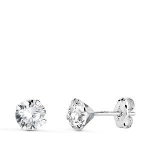 18K PENDIENTES ORO BLANCO 4 GARRAS CON CIRCONITA. ANCHO: 5 MM CIERRE PRESION