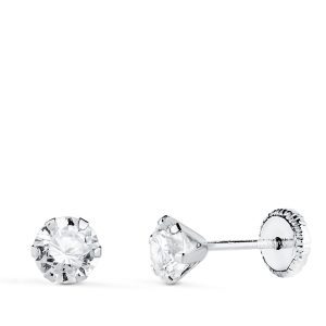 18K PENDIENTES ORO BLANCO 6 GARRAS CON CIRCONITA. ANCHO: 5 MM CIERRE TUERCA