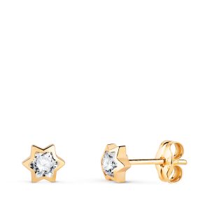 18K PENDIENTES ORO AMARILLO ESTRELLA CON CIRCONITA. MEDIDA: 4,5 X 4 MM. CIERRE PRESION