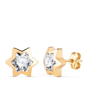 18K PENDIENTES ORO AMARILLO ESTRELLA CON CIRCONITA. MEDIDA: 9X8 MM. CIERRE PRESION