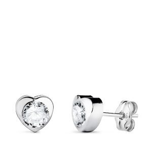 18K PENDIENTES ORO BLANCO CORAZON CON CIRCONITA. MEDIDA: 6 X 6 MM CIERRE PRESION