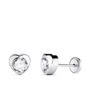 18K PENDIENTES ORO BLANCO CORAZON CON CIRCONITA. MEDIDA: 6 X 6 MM CIERRE TUERCA