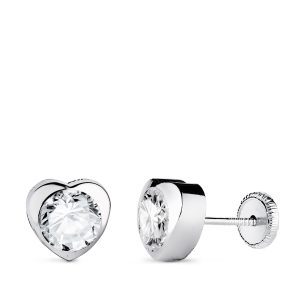 18K PENDIENTES ORO BLANCO CORAZON CON CIRCONITA. MEDIDA: 7,5 X 7,5 MM CIERRE TUERCA