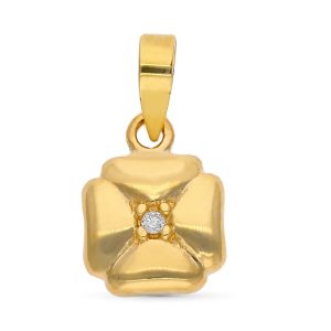 9K COLGANTE ORO AMARILLO TREBOL DIAMANTES 0.008 CTS 8X8 MM