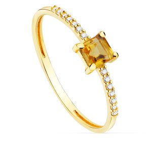 18K SORTIJA ORO AMARILLO 14 DIAMANTES 0,070QTS. G-VS2. CITRINO 4X4MM CUERPO 1 MM