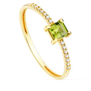 18K SORTIJA ORO AMARILLO 14 DIAMANTES 0,070 QTS. G-VS2. OLIVINA 4X4 MM CUERPO 1 MM