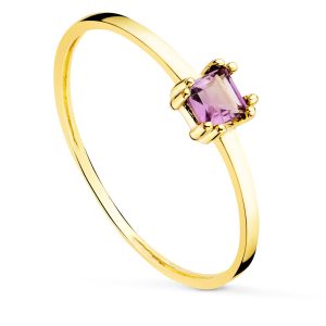 18K SORTIJA ORO AMARILLO AMATISTA NATURAL 4X3 MM. ANCHO CUERPO 1,10 MM