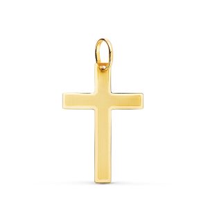 18K CRUZ ORO AMARILLO SIN CRISTO PLANA MATE Y BRILLO 26X17 MM