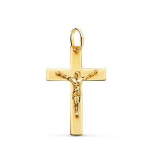 18K CRUZ ORO AMARILLO CON CRISTO LASER PLANA 26X17 MM