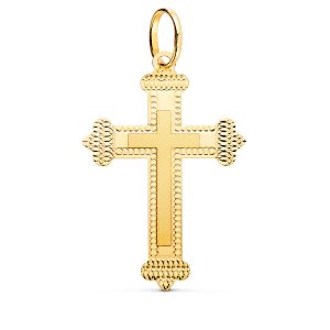 18K CRUZ ORO AMARILLO SIN CRISTO TALLADA 35X23 MM