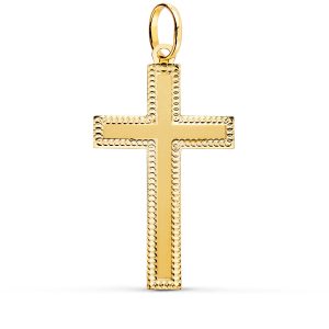 18K CRUZ ORO AMARILLO SIN CRISTO BORDES TALLADOS 35X20 MM