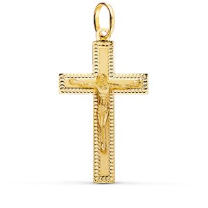 18K CRUZ ORO AMARILLO CON CRISTO TALLADA 35X20 MM