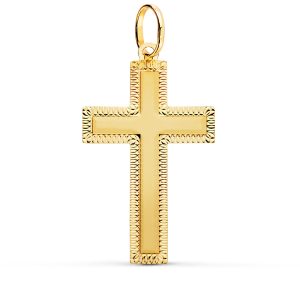 18K CRUZ ORO AMARILLO SIN CRISTO TALLADA 35X20 MM