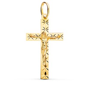 18K CRUZ ORO AMARILLO CON CRISTO TALLADA 34X19 MM