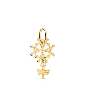 18K CRUZ DE HUGUENOTTE ORO AMARILLO CON PALOMA. 24 X 14 MM