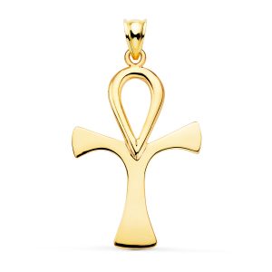18K CRUZ DE LA VIDA ORO AMARILLO SIN CRISTO EN BRILLO 40 X 30 MM