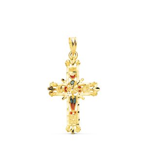 18K CRUZ ORO AMARILLO VIDRIERA CATEDRAL BORDES TALLADOS. 30X20 MM