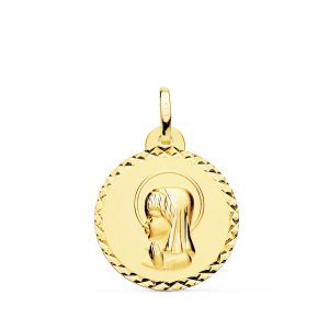 9K MEDALLA ORO AMARILLO VIRGEN NIÑA TALLA CRUZADA 20 MM